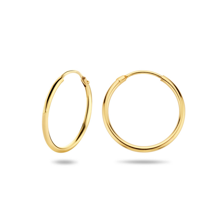 Basis | Geelgouden oorringen met een ronde buis en een scharnier-sluiting