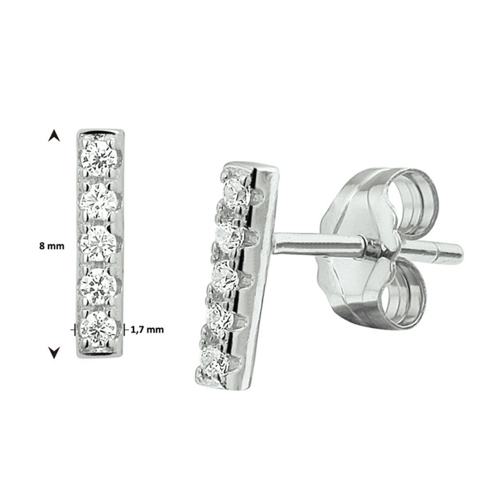 Basis | Gerhodineerd zilveren oorknoppen met een balkje en zirkonia