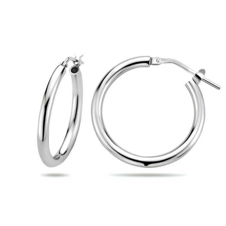 Basis | Gerhodineerd zilveren oorringen met een ronde buis en een hefboom-sluiting