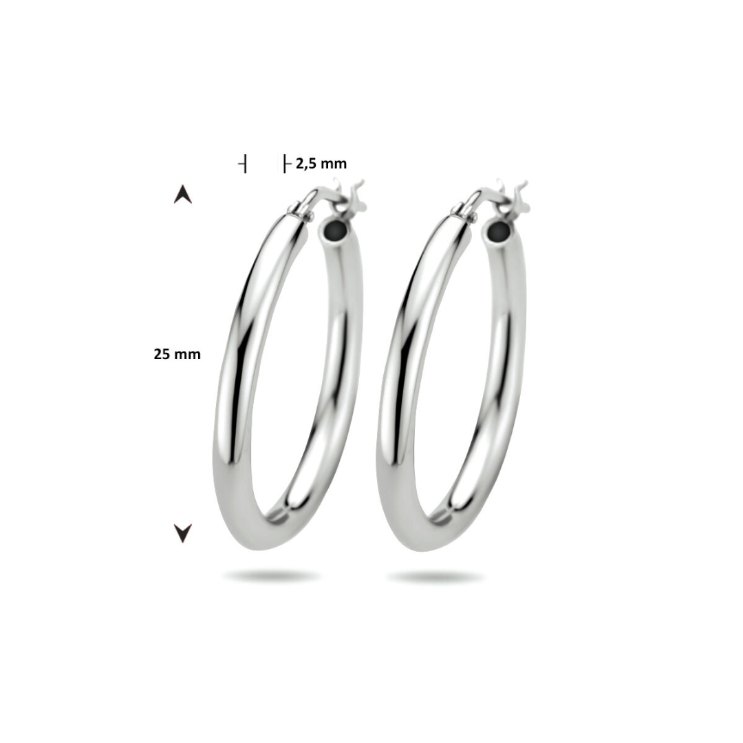 Basis | Gerhodineerd zilveren oorringen met een ronde buis en een hefboom-sluiting