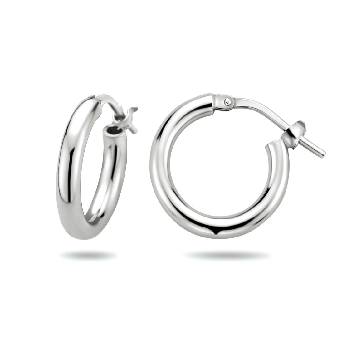 Basis | Gerhodineerd zilveren oorringen met een ronde buis en een hefboom-sluiting