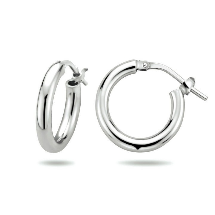 Basis | Gerhodineerd zilveren oorringen met een ronde buis en een hefboom-sluiting