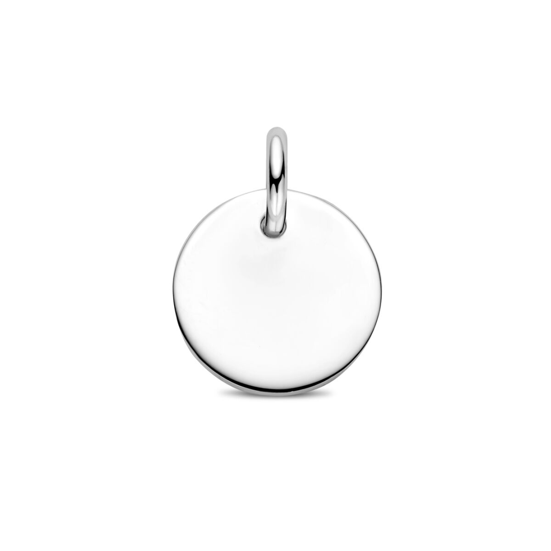 Basis | Gerhodineerd zilveren ronde graveerhanger met een stevig hangoog
