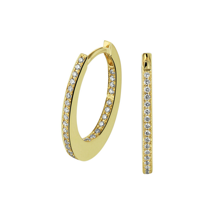 Basis | Stijlvolle geelgouden klapoorringen met een schitterende diamant rij en een poli afwerking