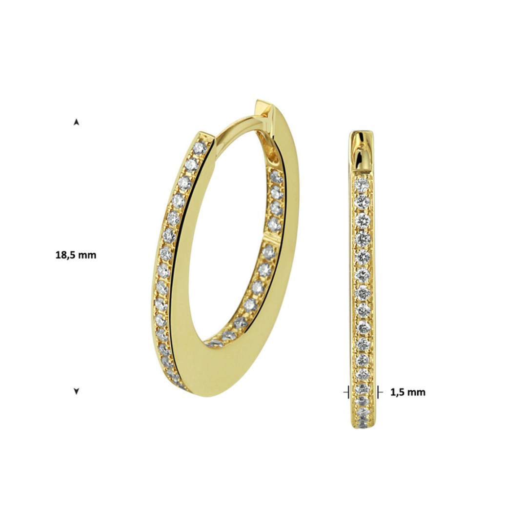 Basis | Stijlvolle geelgouden klapoorringen met een schitterende diamant rij en een poli afwerking
