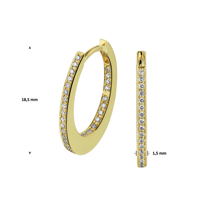 Basis | Stijlvolle geelgouden klapoorringen met een schitterende diamant rij en een poli afwerking