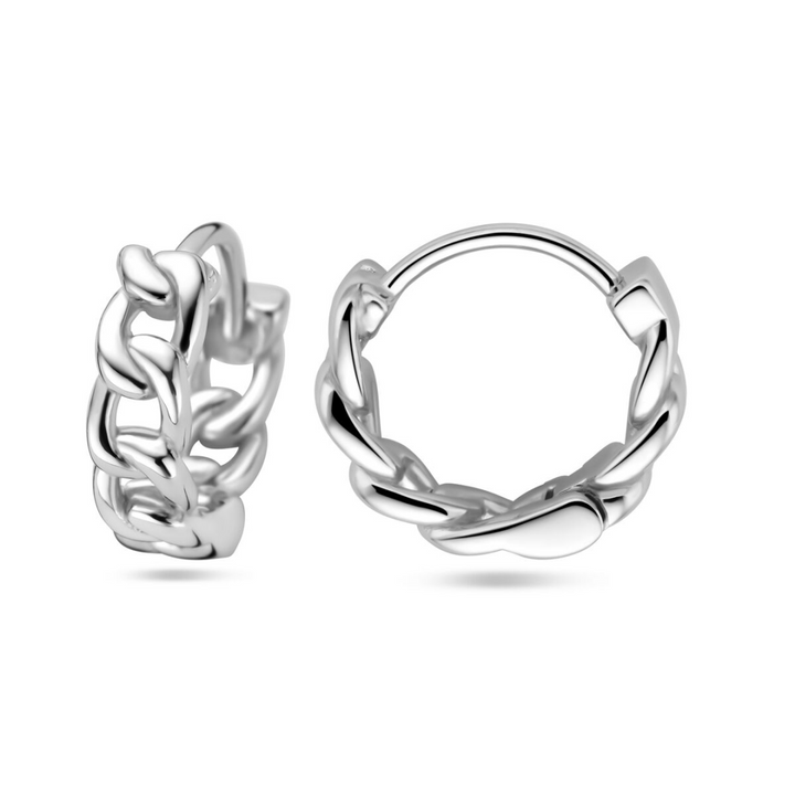 Basis | Trendy gerhodineerd zilveren klapoorringen met een schakelmotief en een stevige scharniersluiting
