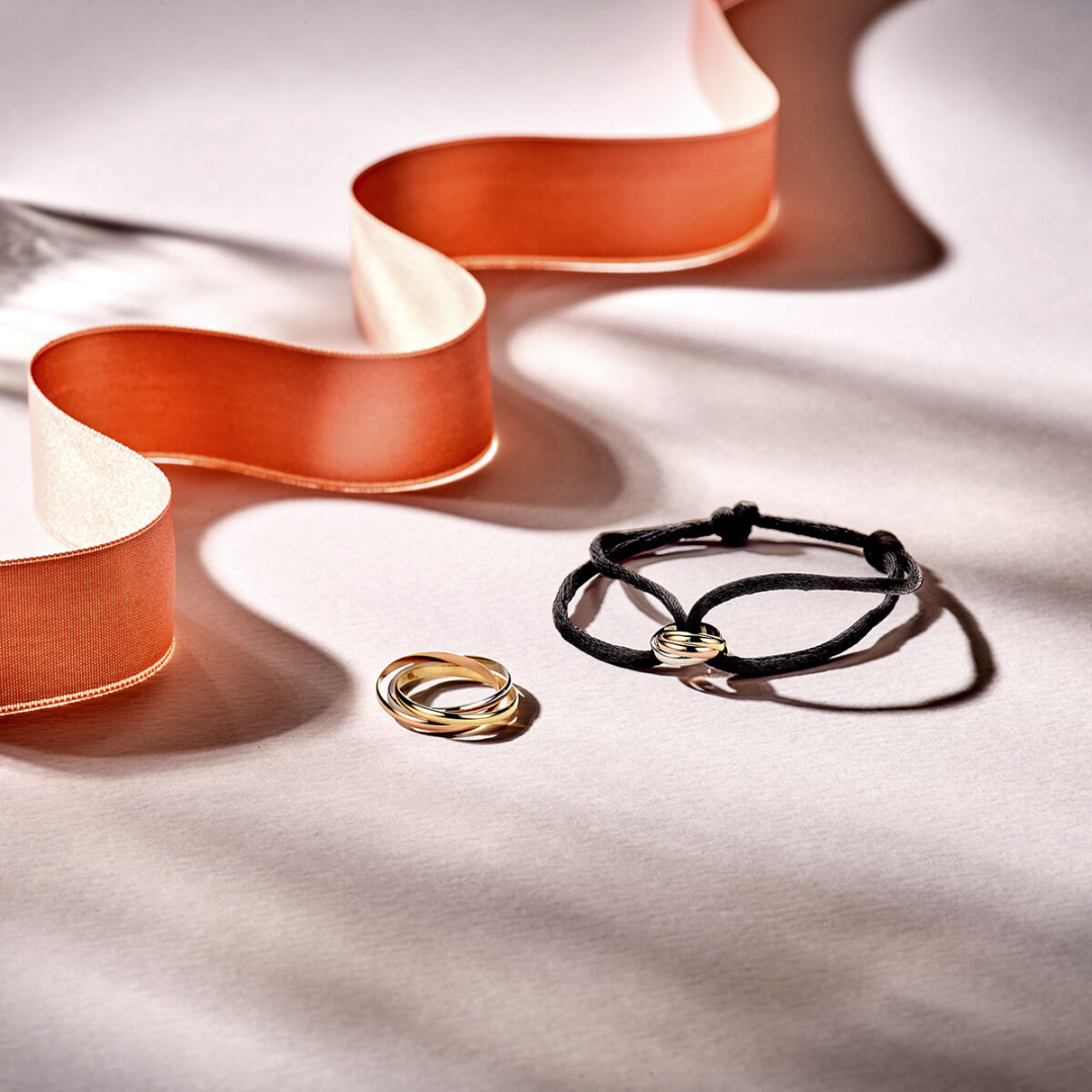 Basis | Tricolor wit- rose- en geelgouden ring bestaande uit 3 in elkaar geplaatste losse ringen