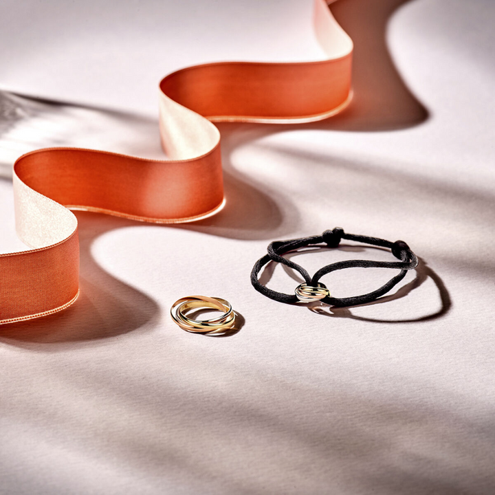 Basis | Tricolor wit- rose- en geelgouden ring bestaande uit 3 in elkaar geplaatste losse ringen