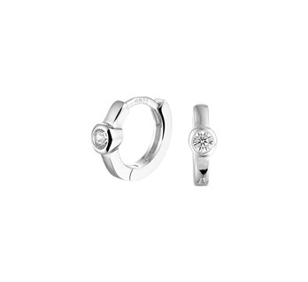 Basis | Zilveren oorringen met scharnier uitgevoerd met een heldere zirkonia
