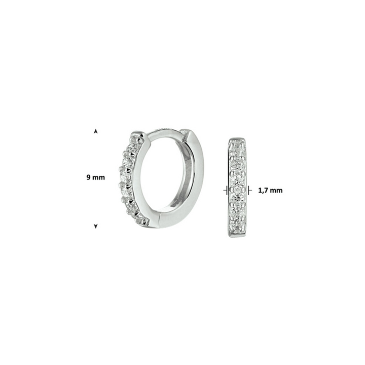 Basis | Zilveren oorringen met scharnier uitgevoerd met een heldere zirkonia rij