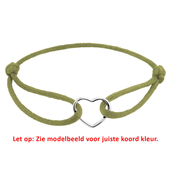 Basis | Mosgroen gevlochten armband uitgevoerd met een gerhodineerd 925 zilveren hartje