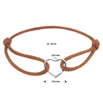 Basis | Roestbruin gevlochten armband uitgevoerd met een gerhodineerd 925 zilveren hartje
