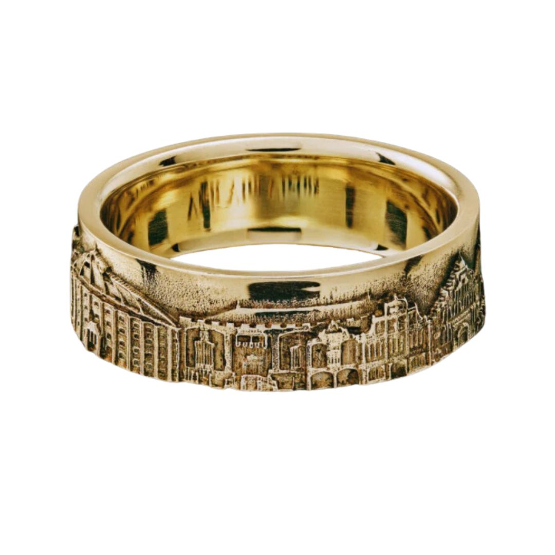 City Jewels | 14 karaat wit gouden smalle Haarlem ring met een skyline van Haarlem