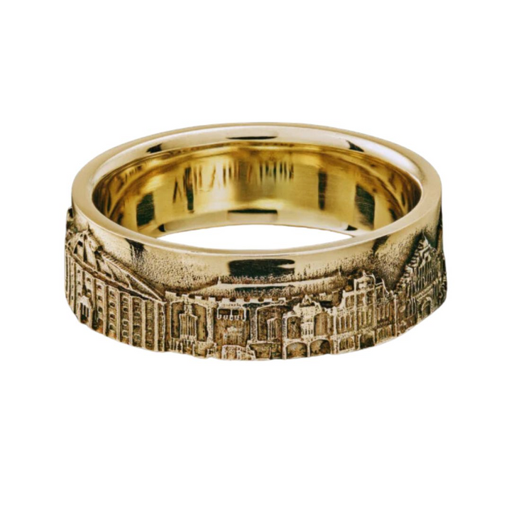 City Jewels | 14 karaat wit gouden smalle Haarlem ring met een skyline van Haarlem