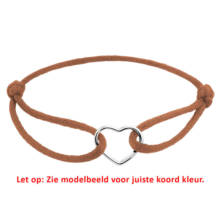 Basis | Roestbruin gevlochten armband uitgevoerd met een gerhodineerd 925 zilveren hartje