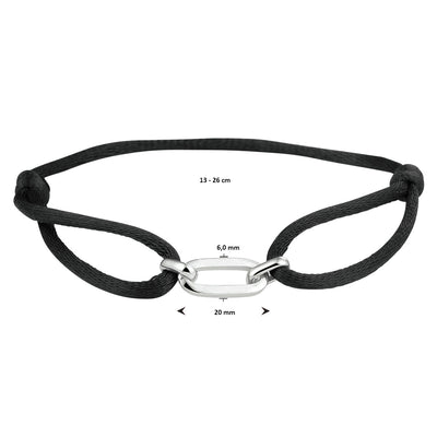 Basis | Zwart gevlochten armband uitgevoerd met een 925 zilveren element