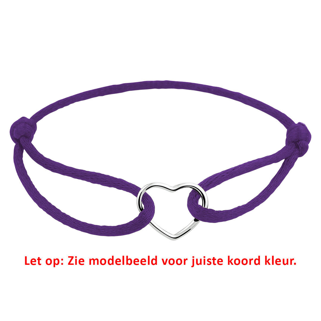 Basis | Paars gevlochten armband uitgevoerd met een gerhodineerd 925 zilveren hartje