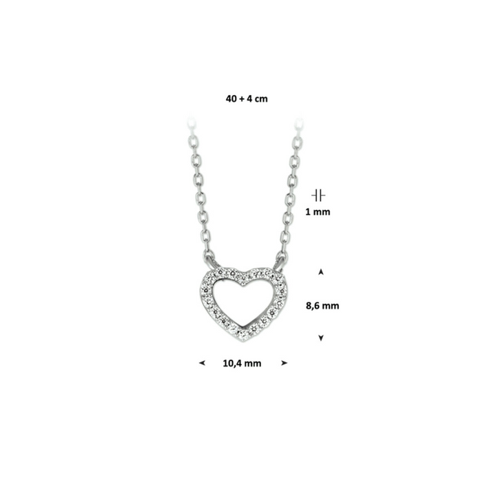 House of SIS  | Gerhodineerd zilveren collier met een open hart en zirkonia