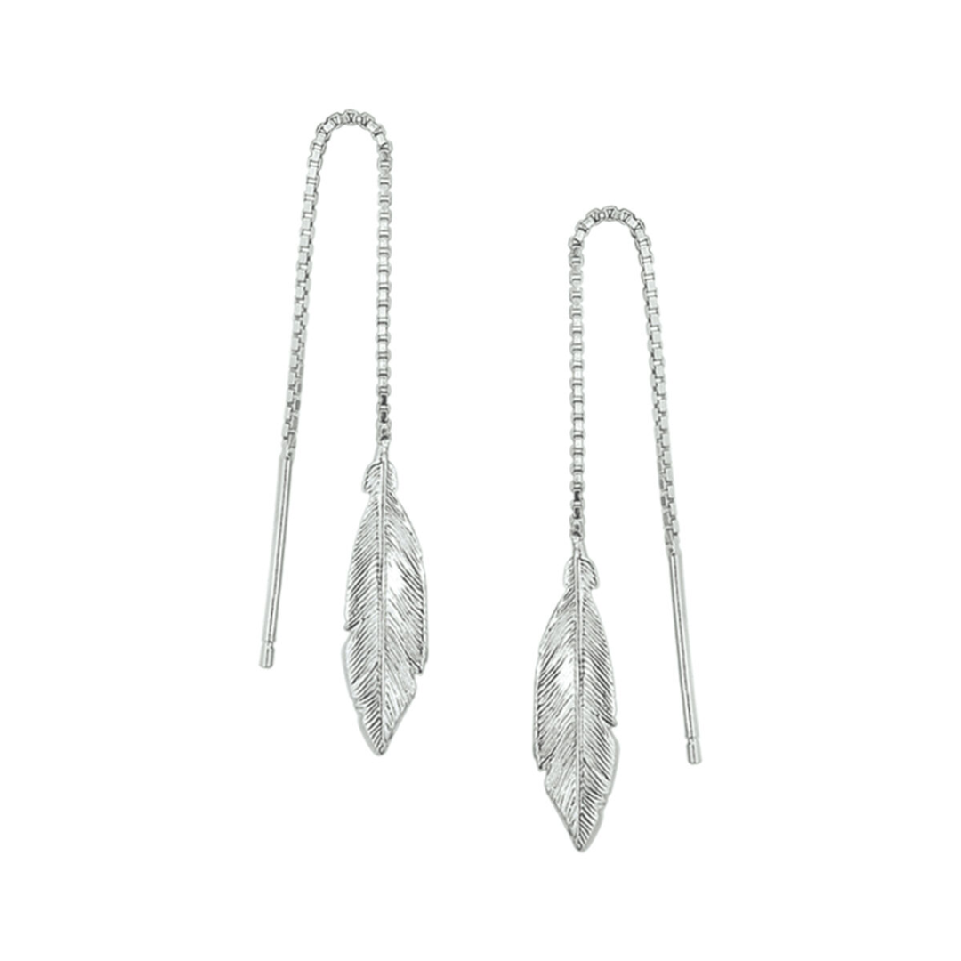 House of SIS  | Gerhodineerd zilveren doortrekoorbellen met een veer