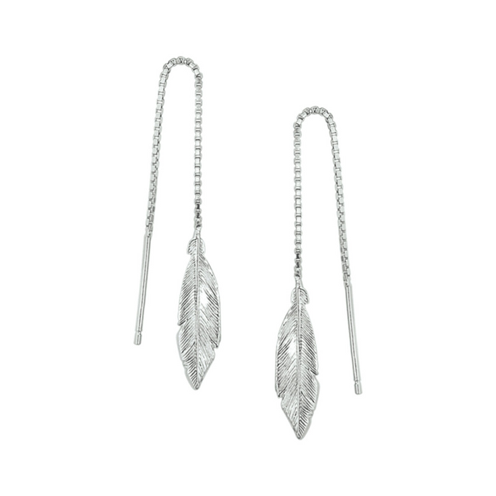 House of SIS  | Gerhodineerd zilveren doortrekoorbellen met een veer