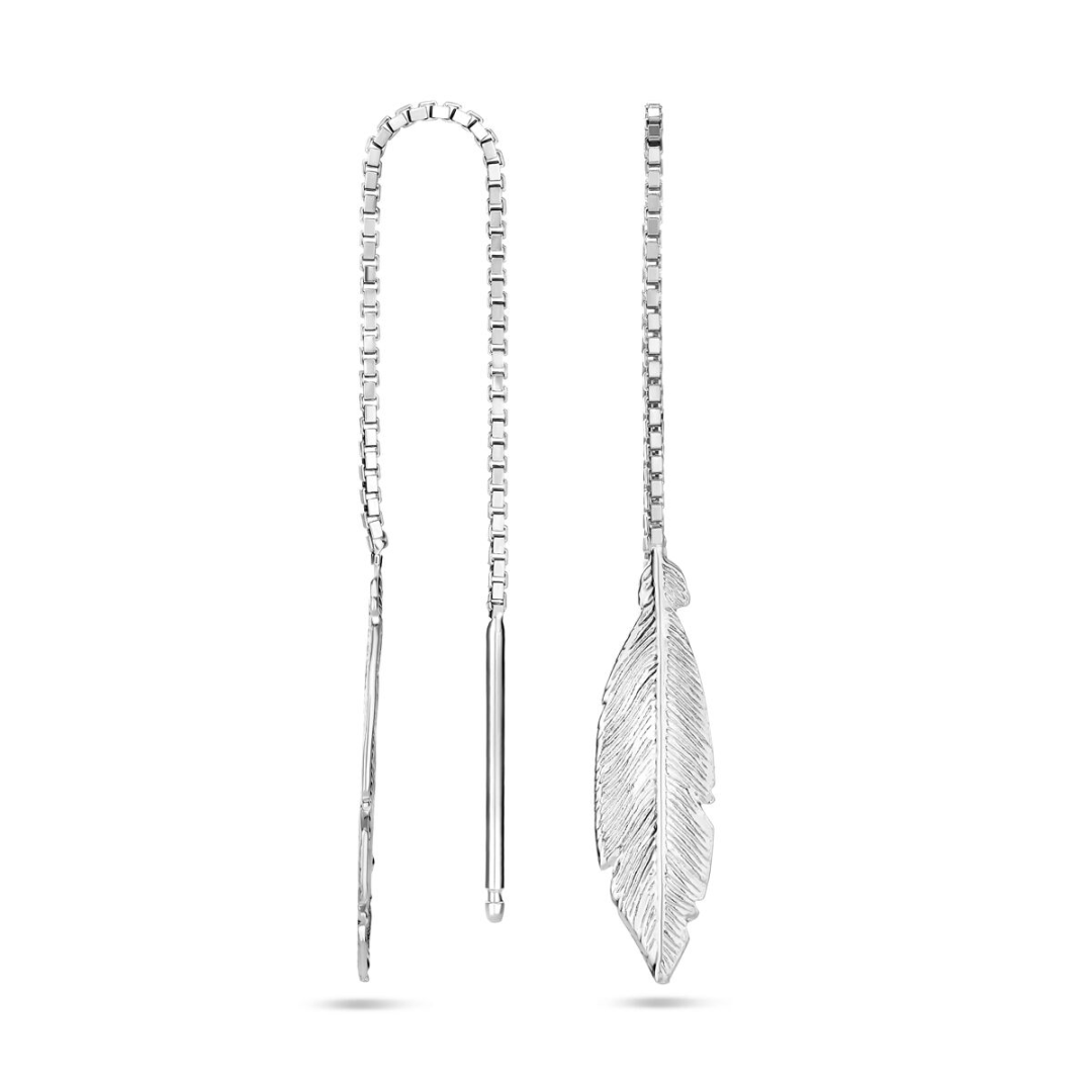 House of SIS  | Gerhodineerd zilveren doortrekoorbellen met een veer