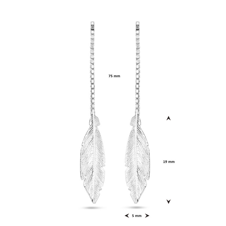 House of SIS  | Gerhodineerd zilveren doortrekoorbellen met een veer