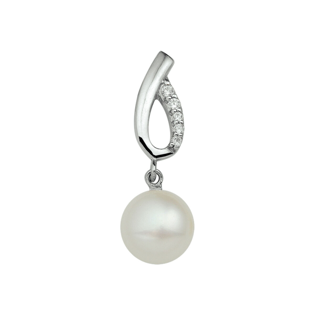 House of SIS | Gerhodineerd zilveren hanger met zoetwaterparel en zirkonia