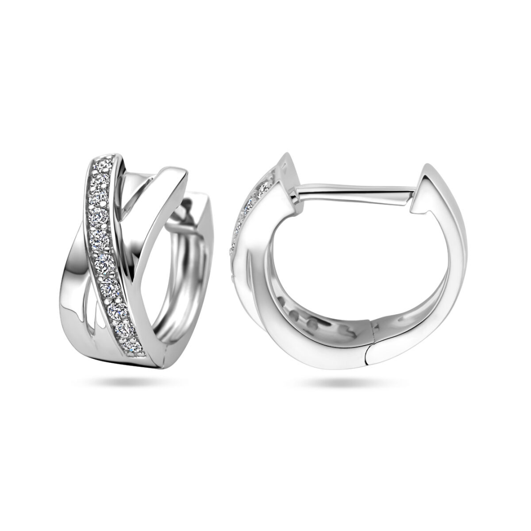 House of SIS | Gerhodineerd zilveren klapoorringen met zirkonia