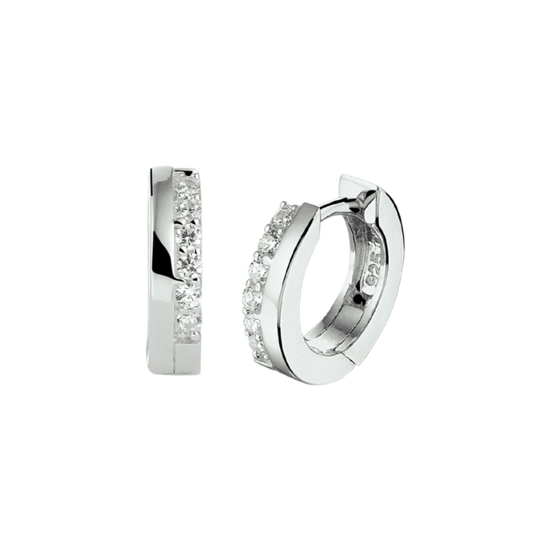 House of SIS | Gerhodineerd zilveren klapoorringen met zirkonia