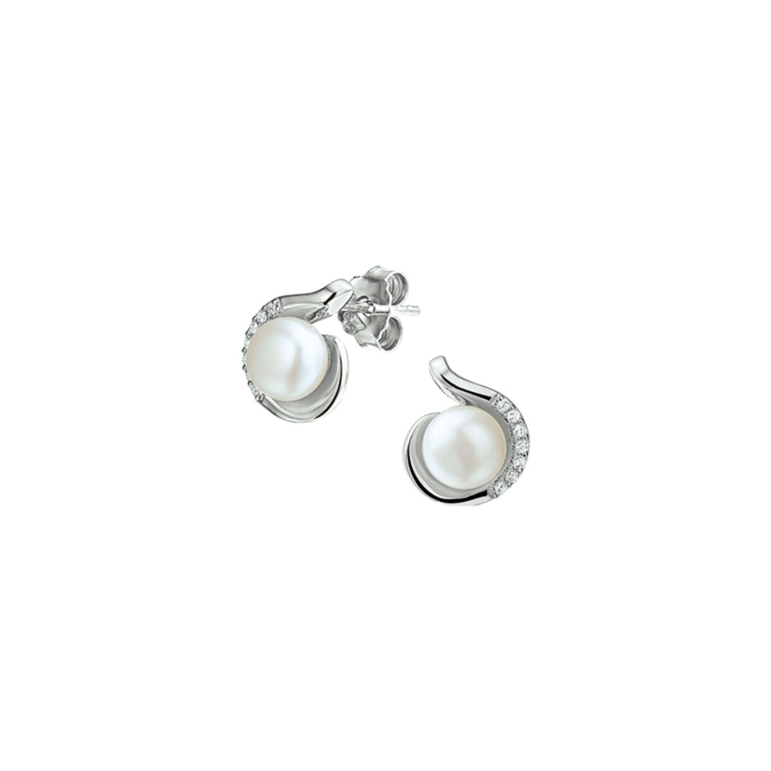 House of SIS | Gerhodineerd zilveren oorknoppen met zirkonia en zoetwaterparel
