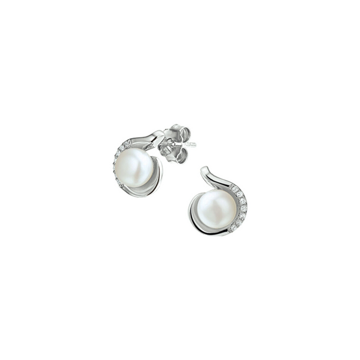 House of SIS | Gerhodineerd zilveren oorknoppen met zirkonia en zoetwaterparel