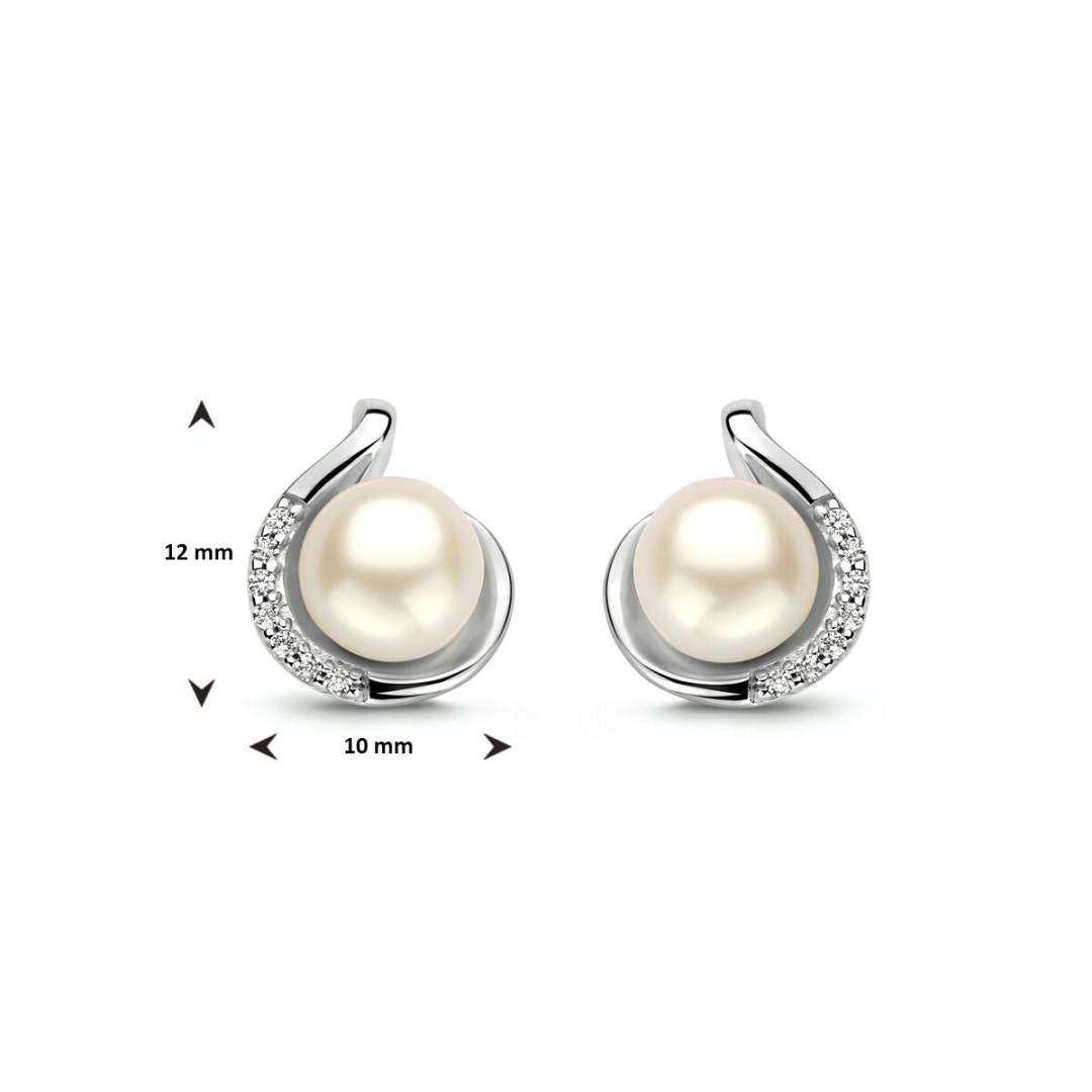 House of SIS | Gerhodineerd zilveren oorknoppen met zirkonia en zoetwaterparel
