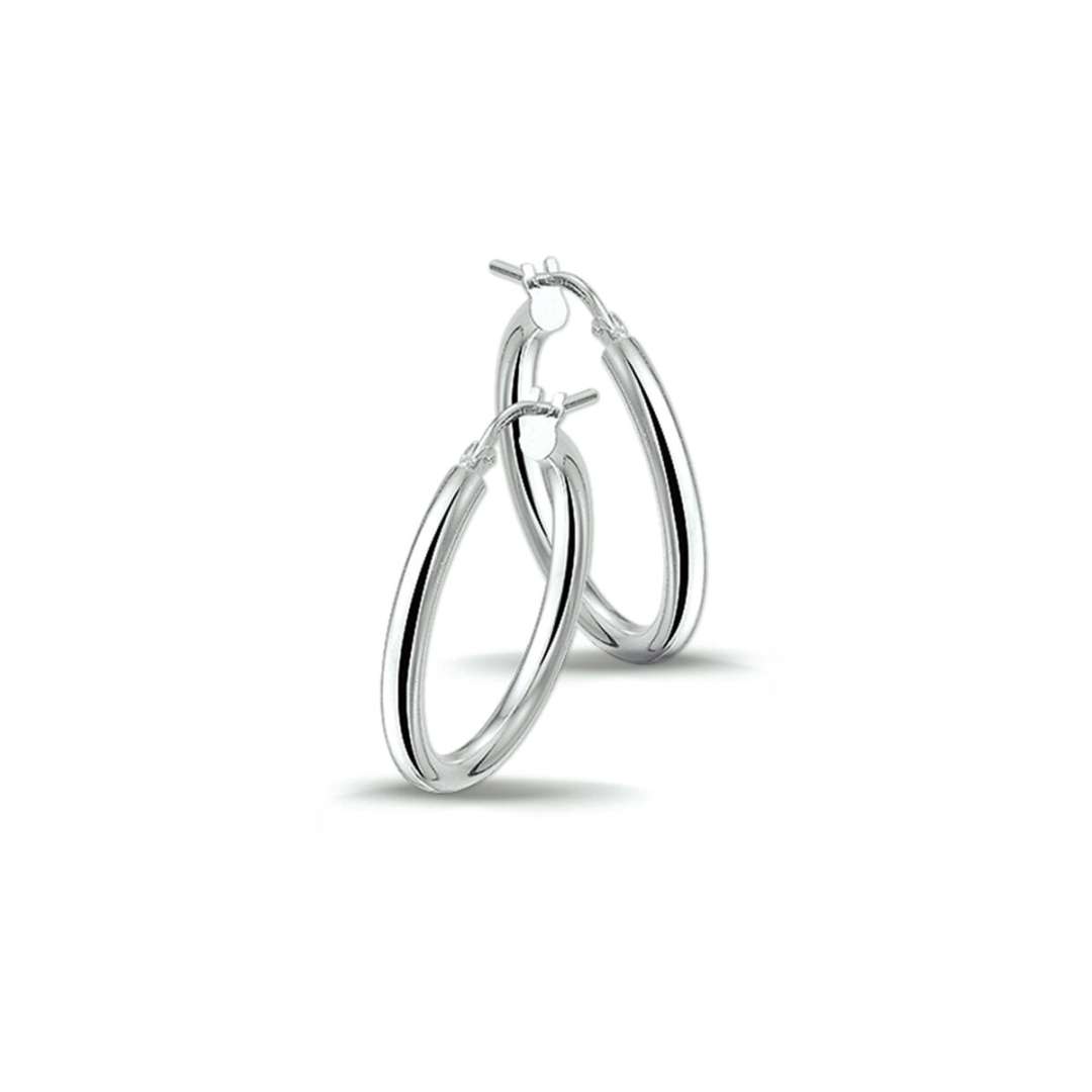 House of SIS  | Gerhodineerd zilveren oorringen met een ronde buis en een hefboom-sluiting