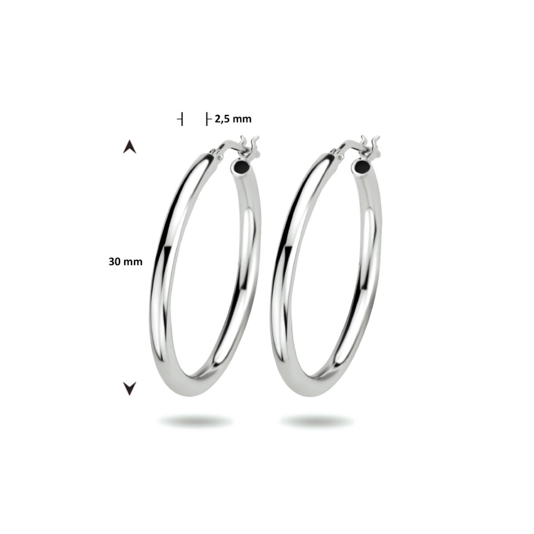 House of SIS  | Gerhodineerd zilveren oorringen met een ronde buis en een hefboom-sluiting