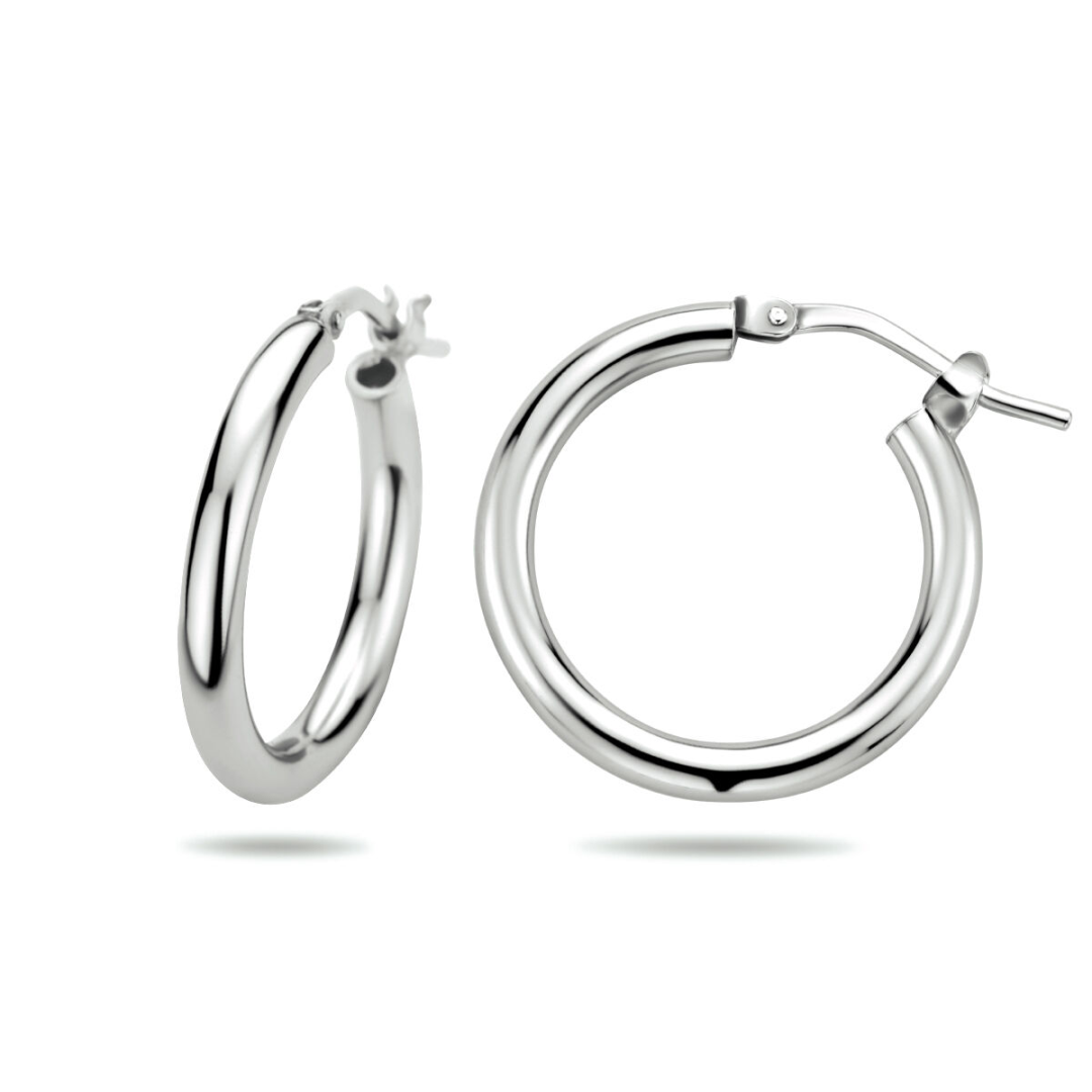 House of SIS | Gerhodineerd zilveren oorringen met een ronde buis en een hefboom-sluiting
