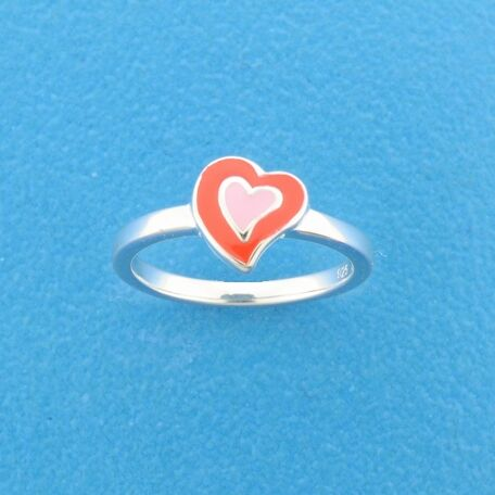 House of SIS | Gerrhodineerd zilveren ring met rode en roze emaille hart
