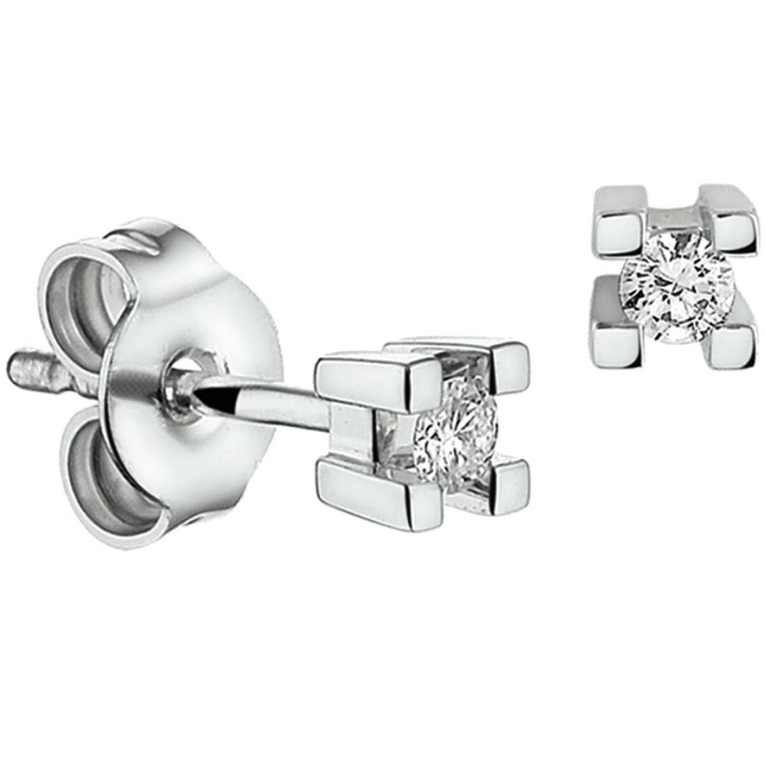 House of SIS | Witgouden oorknoppen met diamant