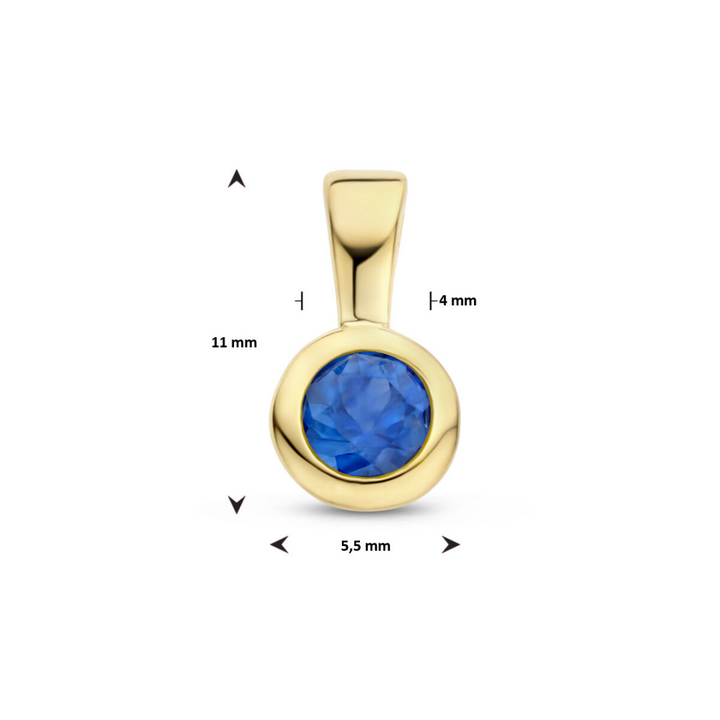 House of SIS  | Zilver verguld hanger met ronde blauwe saffier met vast V-oog