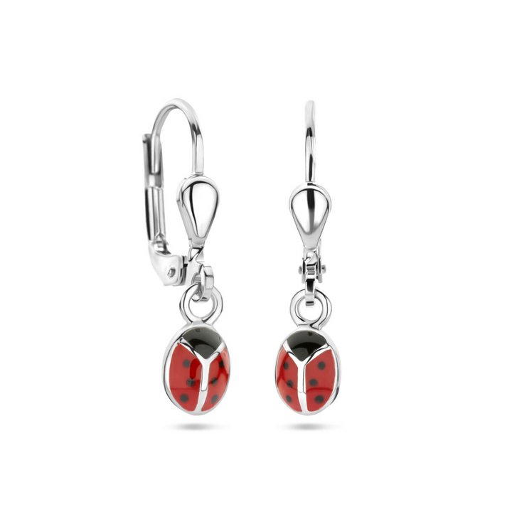 House of SIS   zilveren oorhangers lieveheersbeestje gerhodineerd