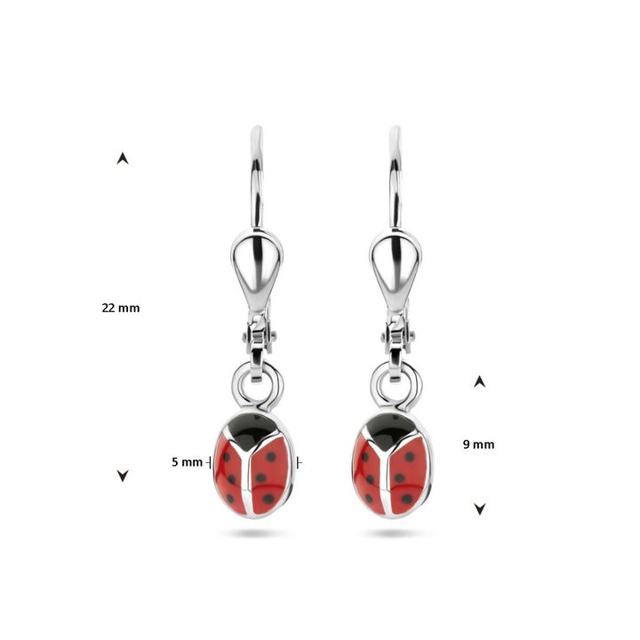 House of SIS   zilveren oorhangers lieveheersbeestje gerhodineerd