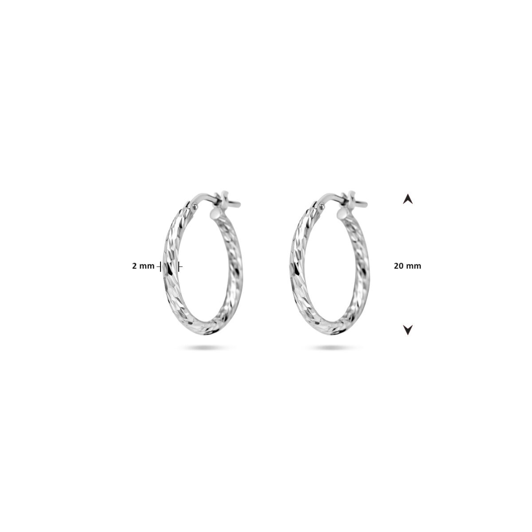 House of SIS  Zilveren oorringen gediamanteerd 16 mm gerhodineerd