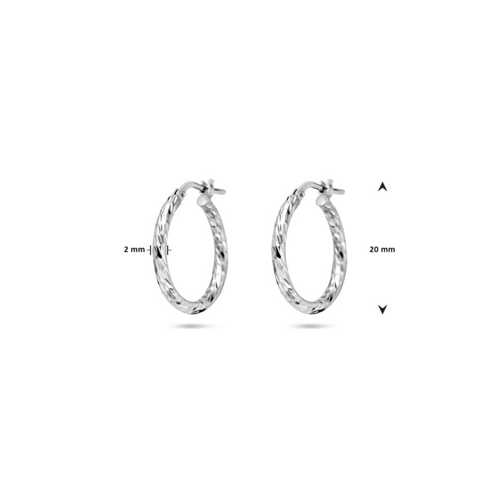 House of SIS  Zilveren oorringen gediamanteerd 16 mm gerhodineerd