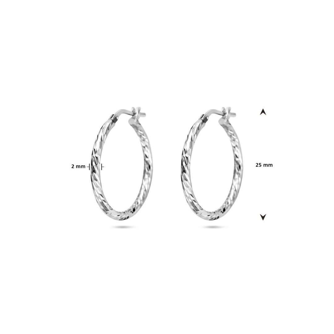 House of SIS  Zilveren oorringen gediamanteerd 20 mm gerhodineerd