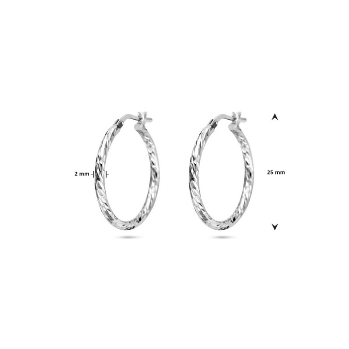 House of SIS  Zilveren oorringen gediamanteerd 20 mm gerhodineerd