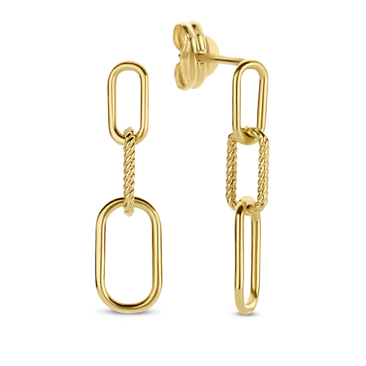 Jackie Gold | 14 karaat geelgouden 3 schakel oorstekers | Triple Links