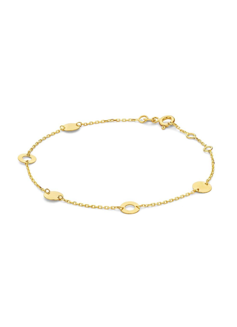 Jackie Gold | 14 karaat geelgouden armband met 3 dichte en 2 open cirkels | Barceloneta