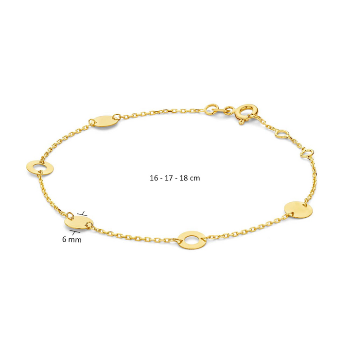 Jackie Gold | 14 karaat geelgouden armband met 3 dichte en 2 open cirkels | Barceloneta