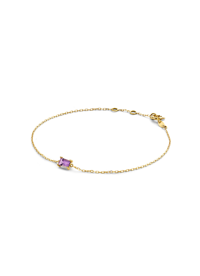 Jackie Gold | 14 karaat geelgouden armband met rechthoekige paarse amethist | Medina Amethyst