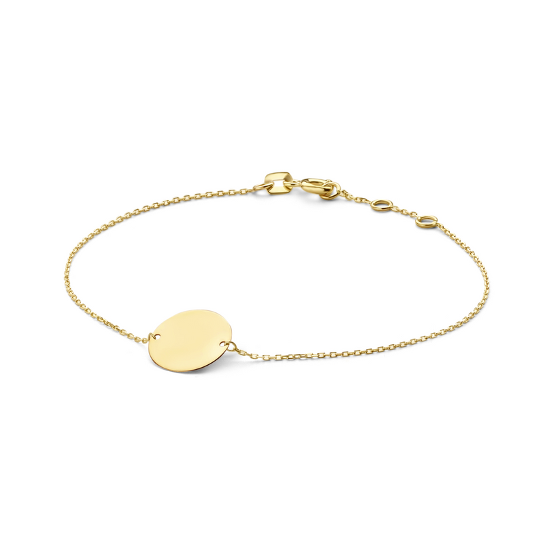 Jackie Gold | 14 karaat geelgouden armband met rond gouden plaatje | Signature